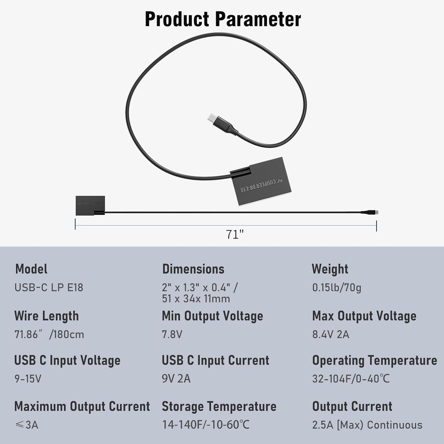 F1TP USB C to ACK E18 Dummy Battery for Canon R50 Dummy Battery DR-E18 LP-E17 DC Coupler Kit, for Canon EOS R50, R100, R8, R10, RP, Rebel T6i, T7i, T8i, T6s, SL3, SL2, 77D and 800D Digital Cameras