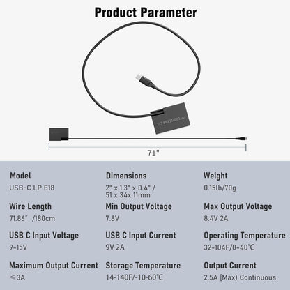F1TP USB C to ACK E18 Dummy Battery for Canon R50 Dummy Battery DR-E18 LP-E17 DC Coupler Kit, for Canon EOS R50, R100, R8, R10, RP, Rebel T6i, T7i, T8i, T6s, SL3, SL2, 77D and 800D Digital Cameras