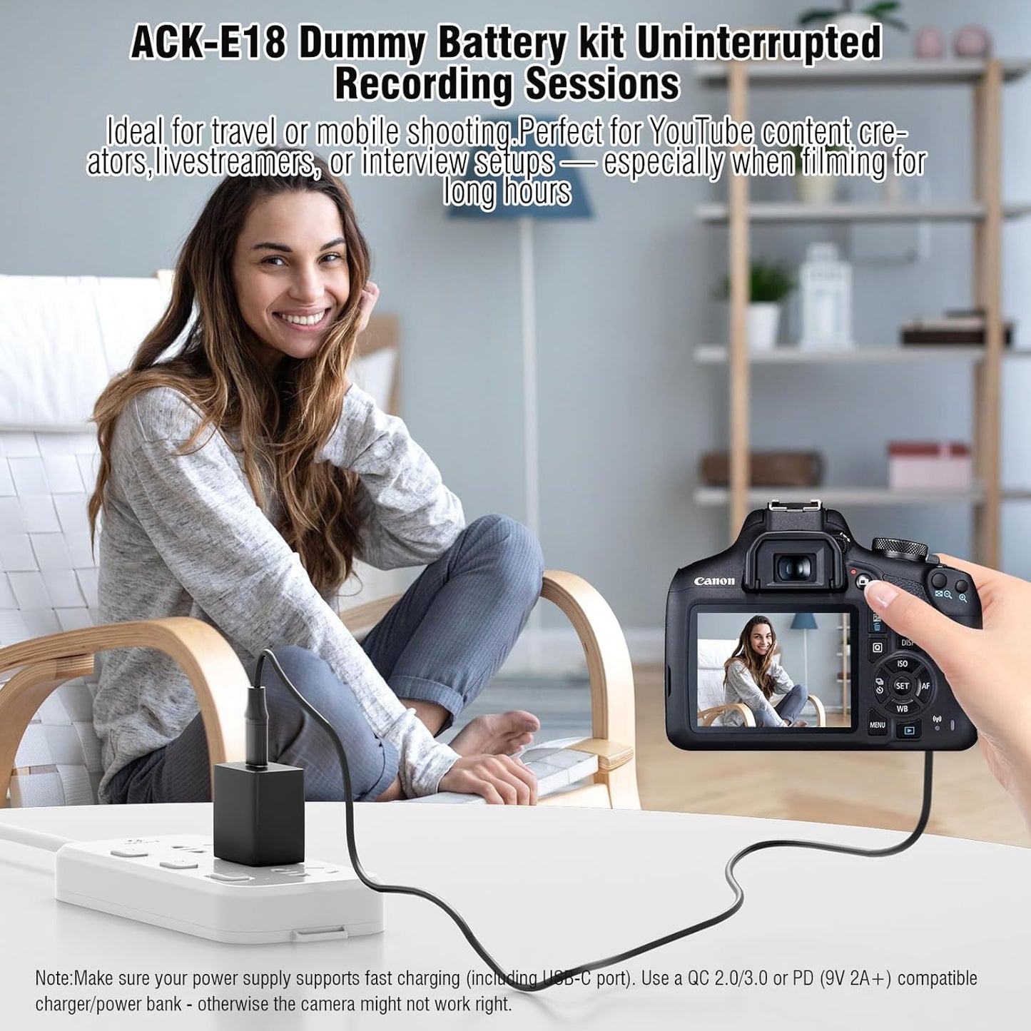 F1TP USB C to ACK E18 Dummy Battery for Canon R50 Dummy Battery DR-E18 LP-E17 DC Coupler Kit, for Canon EOS R50, R100, R8, R10, RP, Rebel T6i, T7i, T8i, T6s, SL3, SL2, 77D and 800D Digital Cameras