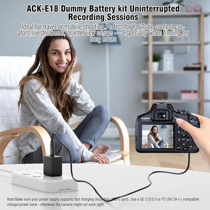F1TP USB C to ACK E18 Dummy Battery for Canon R50 Dummy Battery DR-E18 LP-E17 DC Coupler Kit, for Canon EOS R50, R100, R8, R10, RP, Rebel T6i, T7i, T8i, T6s, SL3, SL2, 77D and 800D Digital Cameras