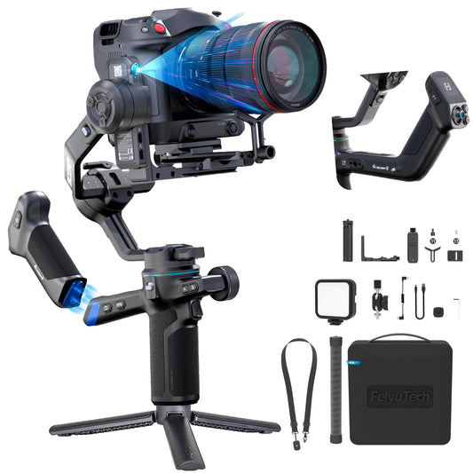 FeiyuTech SCORP 3 KIT Gimbal Stabilizer for DSLR and Mirrorless Camera,Built-in AI Tracking,Detachable Handle,3-Axis Gimbal for Sony/Canon/Nikon/Fujifilm, Max 7.721lbs,Touch Screen with Case